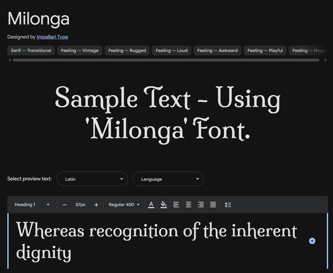 Image sample preview for text using Milonga font family