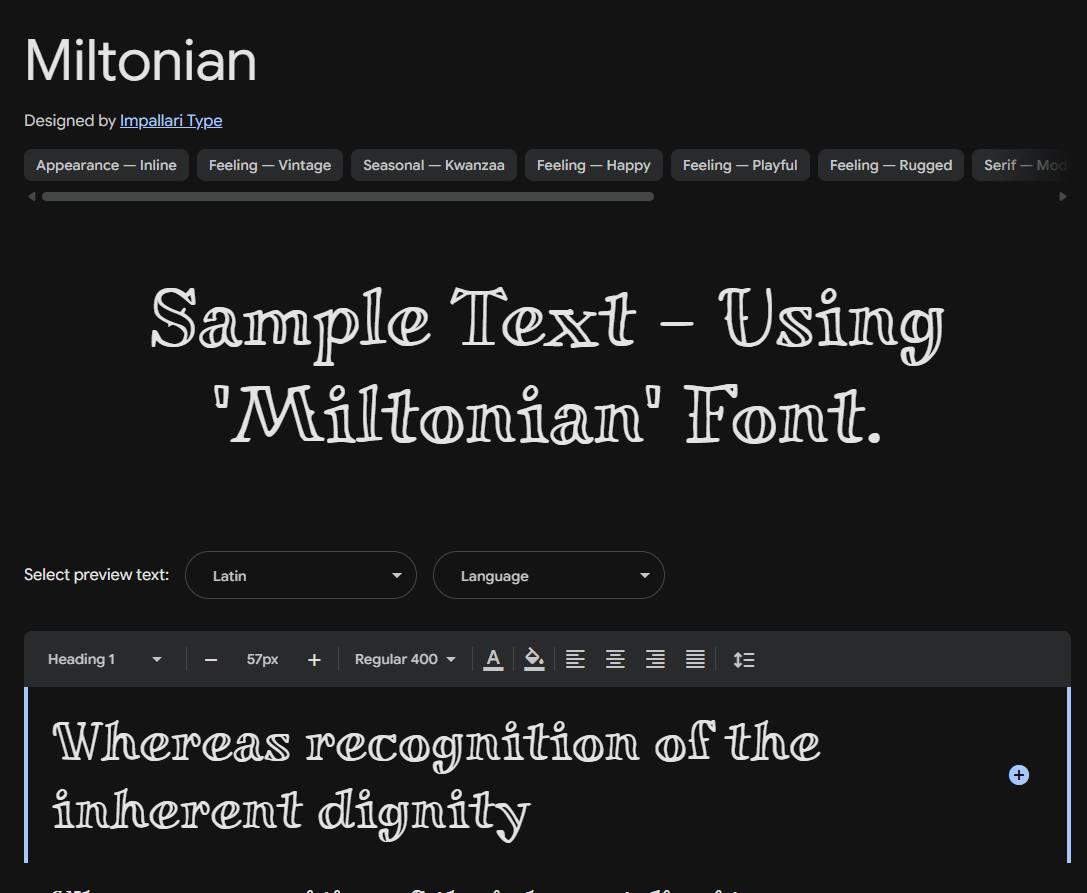 Image sample preview for text using Miltonian font family