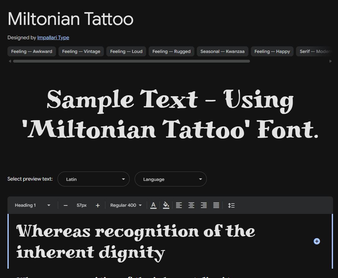 Image sample preview for text using Miltonian Tattoo font family