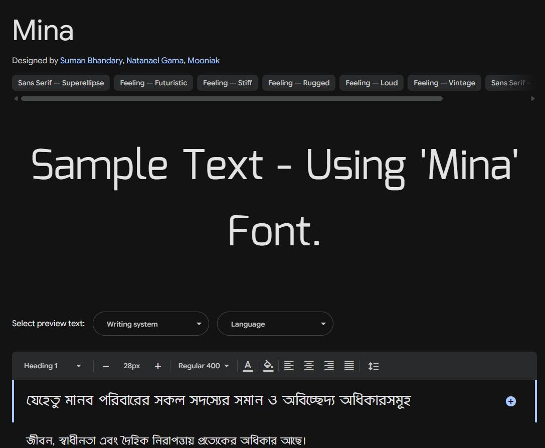 Image sample preview for text using Mina font family