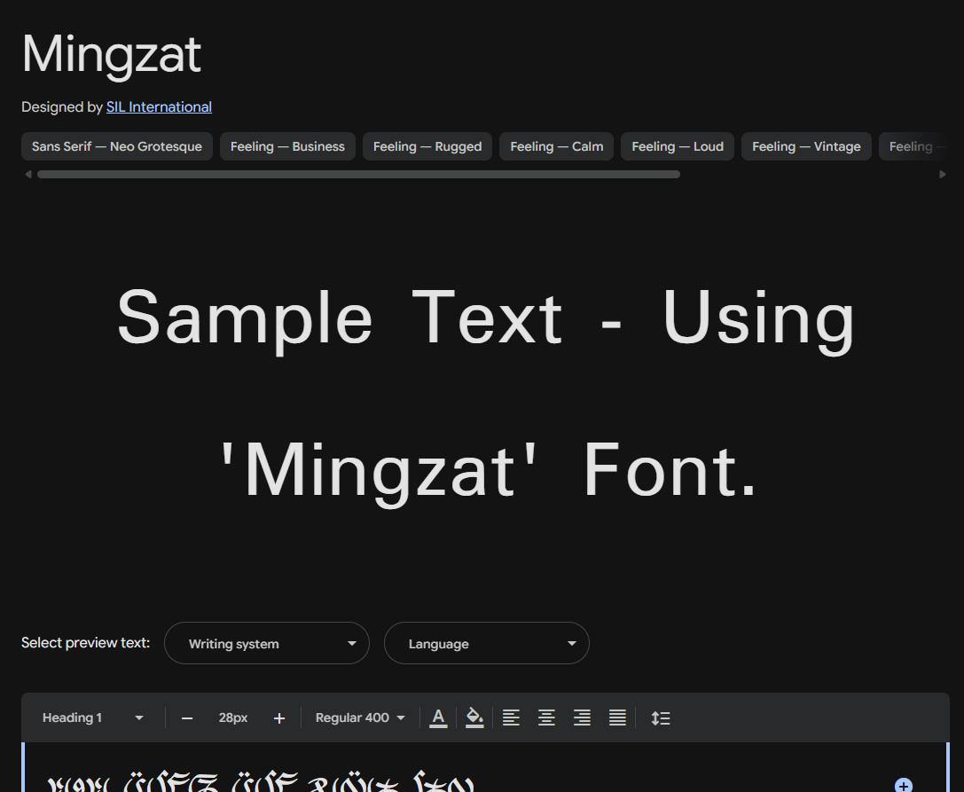 Image sample preview for text using Mingzat font family