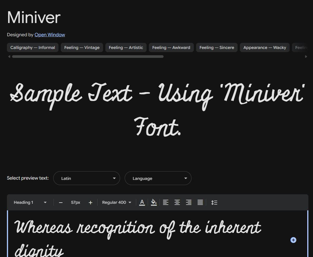 Image sample preview for text using Miniver font family