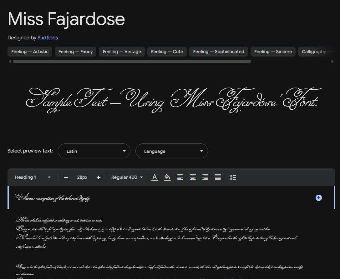 Image sample preview for text using Miss Fajardose font family