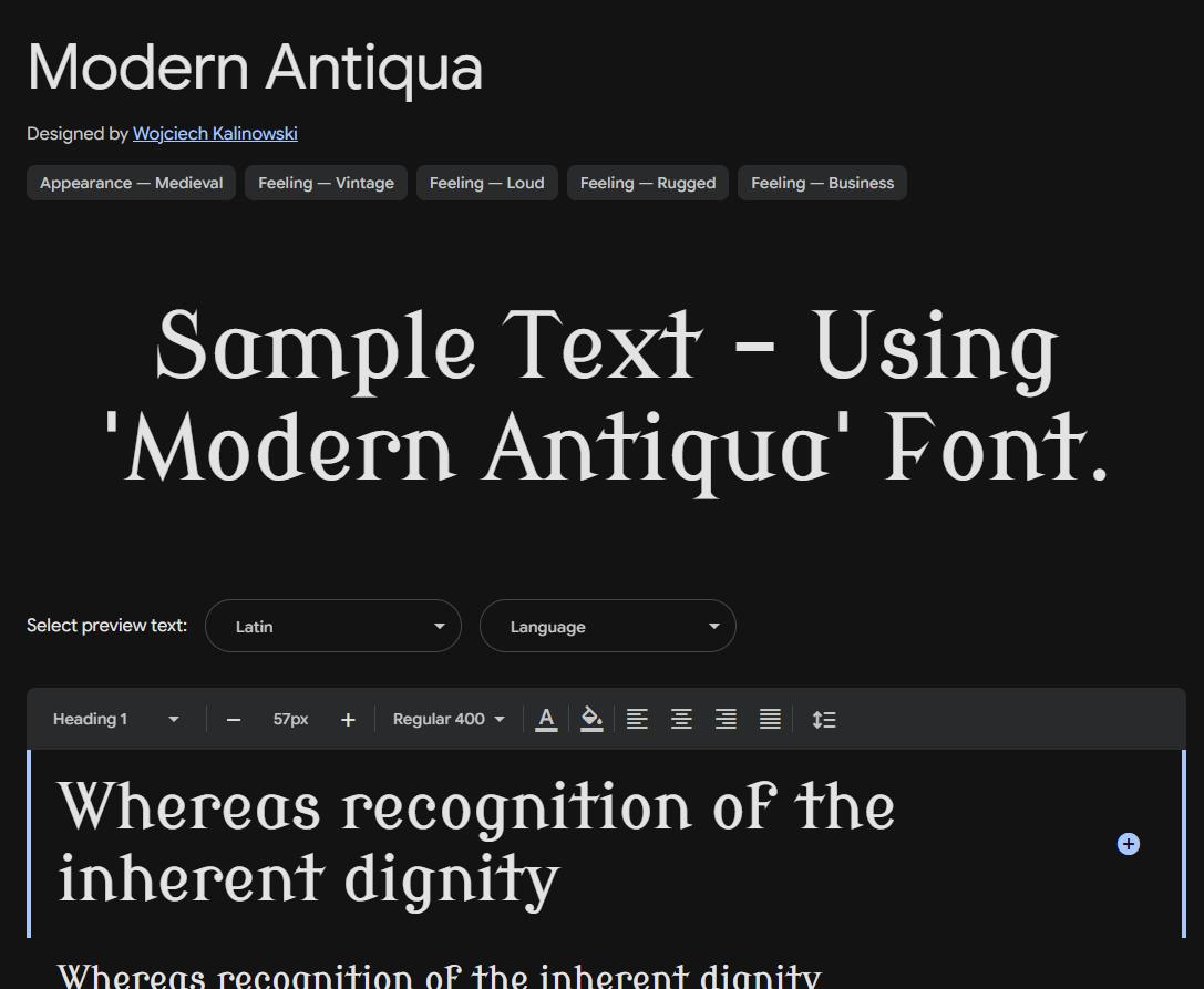 Image sample preview for text using Modern Antiqua font family