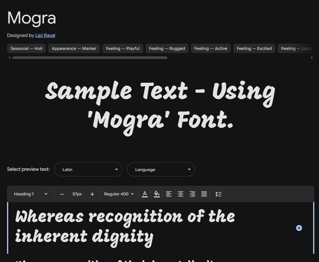 Image sample preview for text using Mogra font family