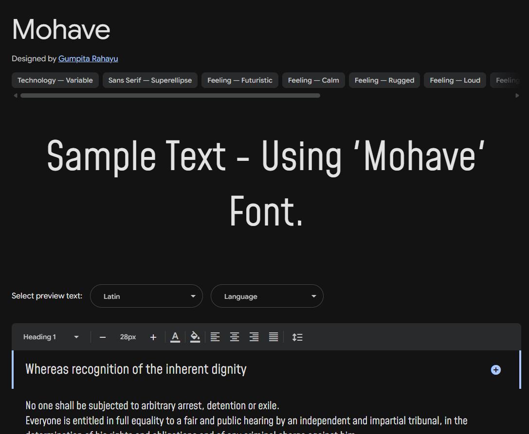 Image sample preview for text using Mohave font family