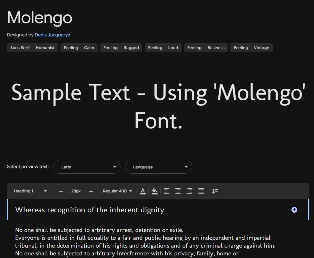 Image sample preview for text using Molengo font family