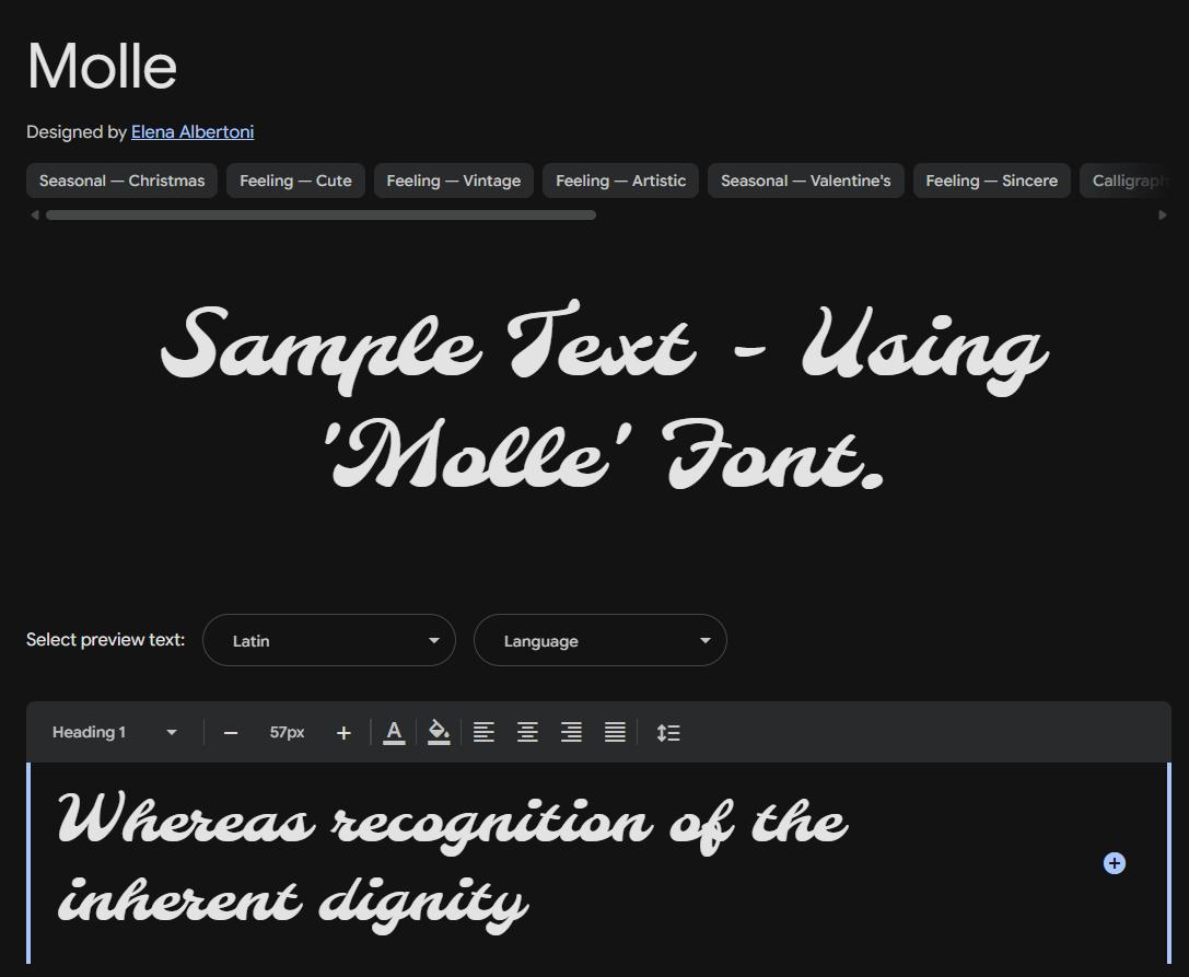 Image sample preview for text using Molle font family