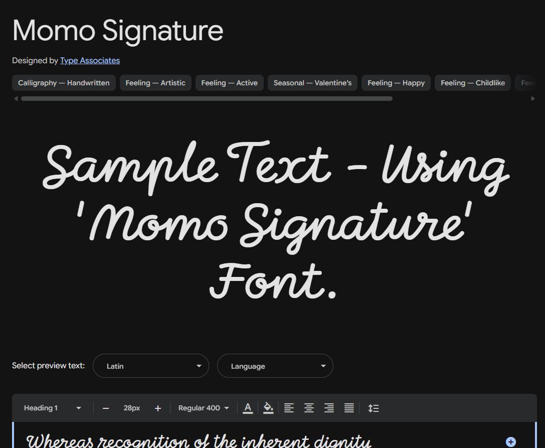 Image sample preview for text using Momo Signature font family