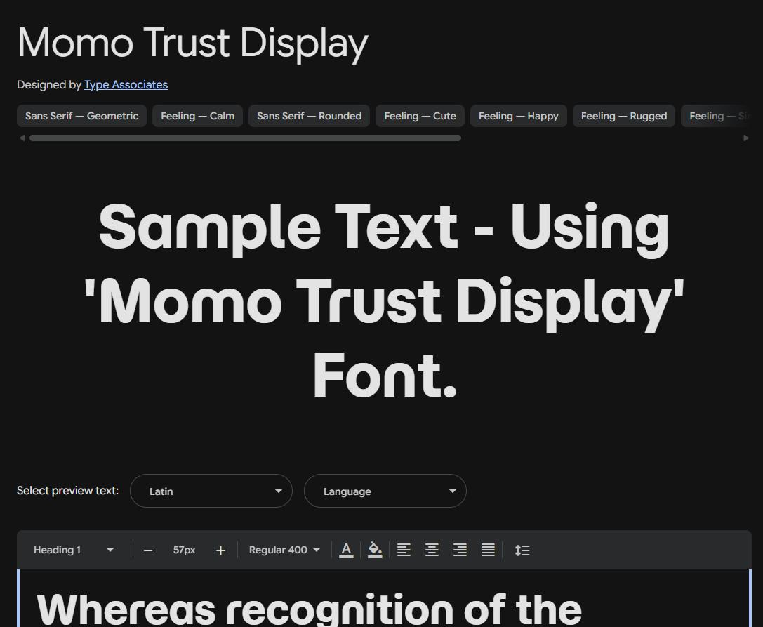 Image sample preview for text using Momo Trust Display font family