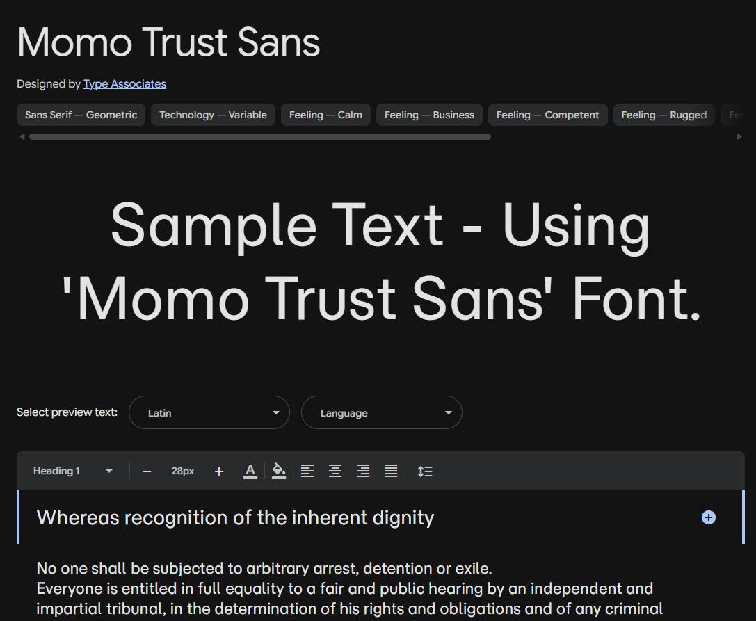Image sample preview for text using Momo Trust Sans font family