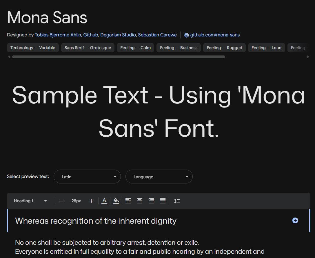 Image sample preview for text using Mona Sans font family