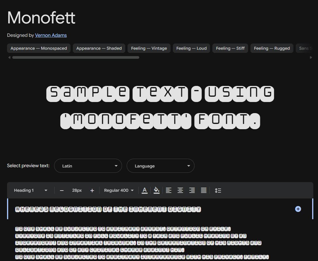Image sample preview for text using Monofett font family