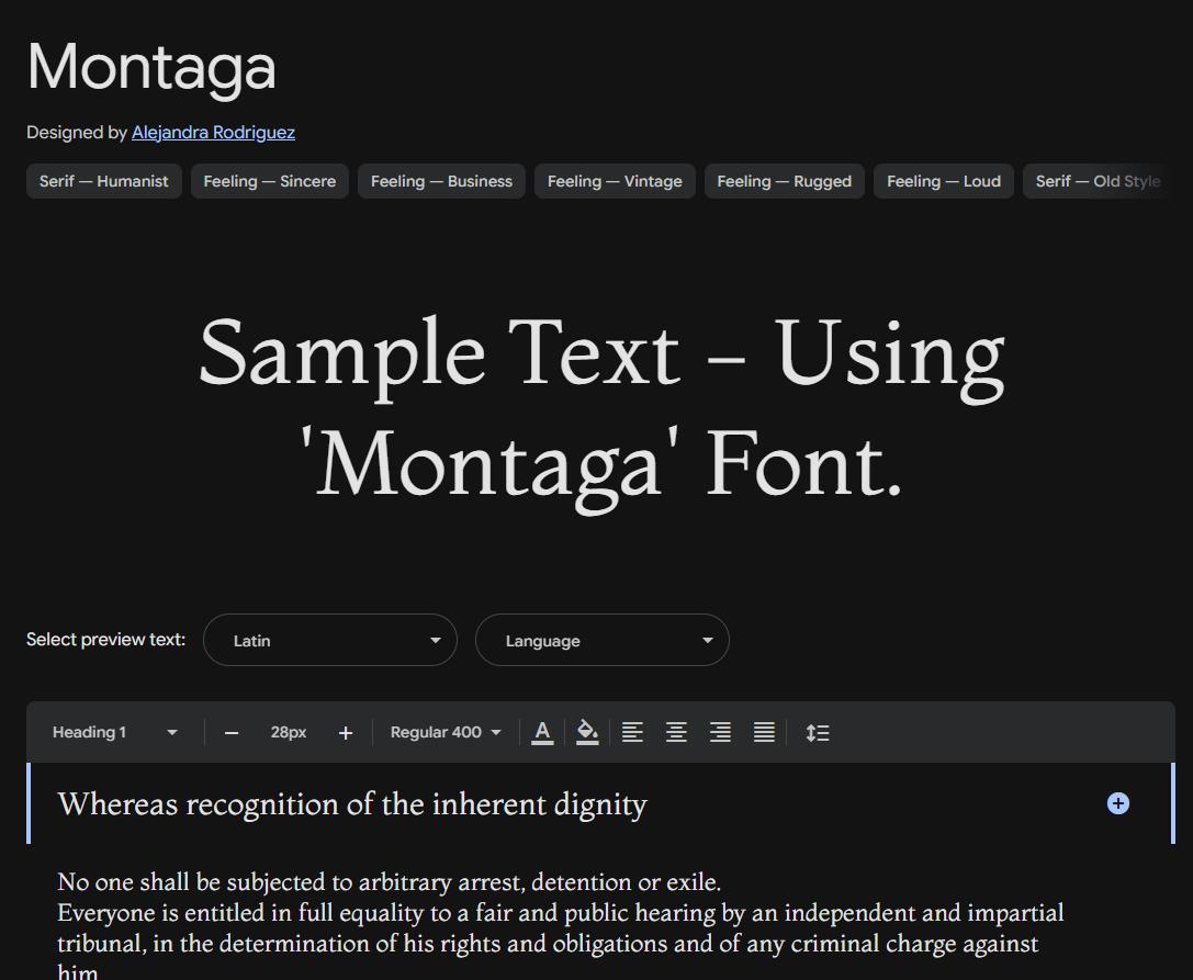 Image sample preview for text using Montaga font family