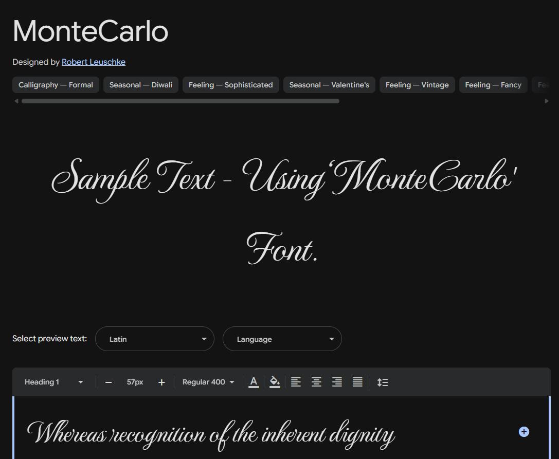Image sample preview for text using MonteCarlo font family