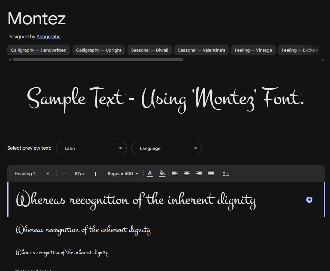 Image sample preview for text using Montez font family