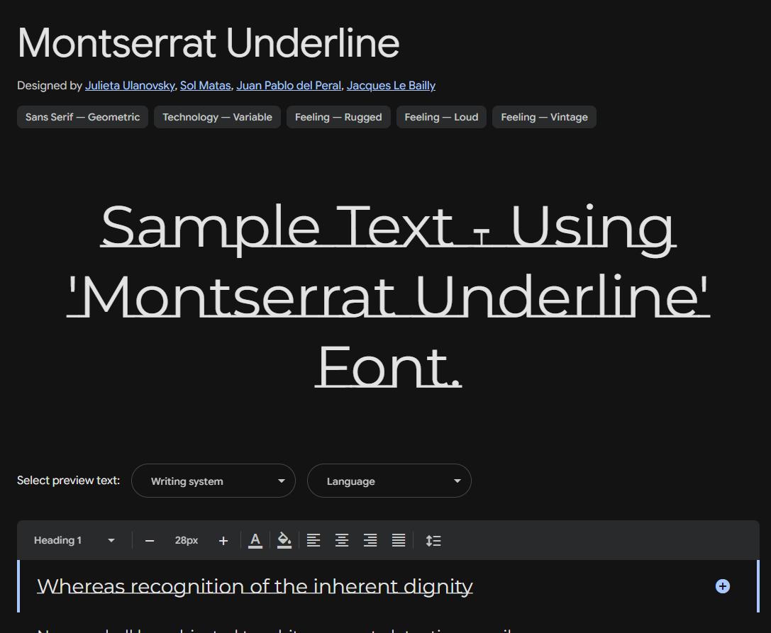 Image sample preview for text using Montserrat Underline font family