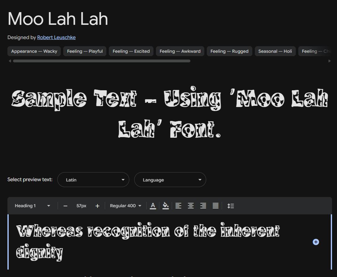 Image sample preview for text using Moo Lah Lah font family