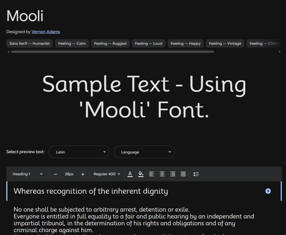 Image sample preview for text using Mooli font family