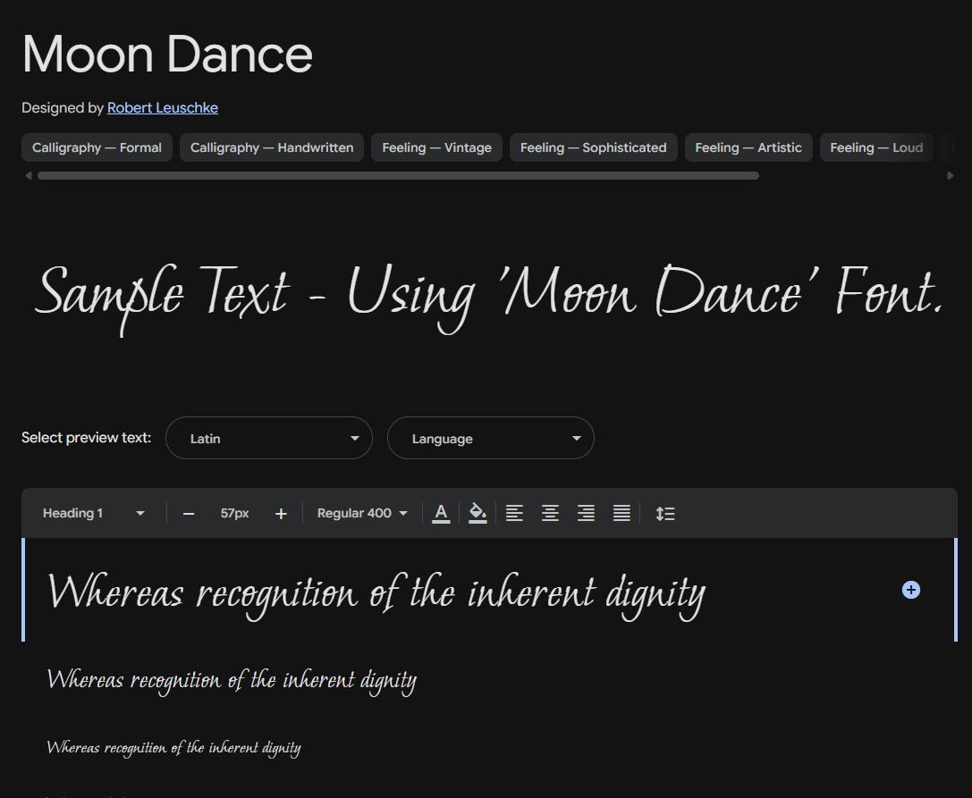 Image sample preview for text using Moon Dance font family