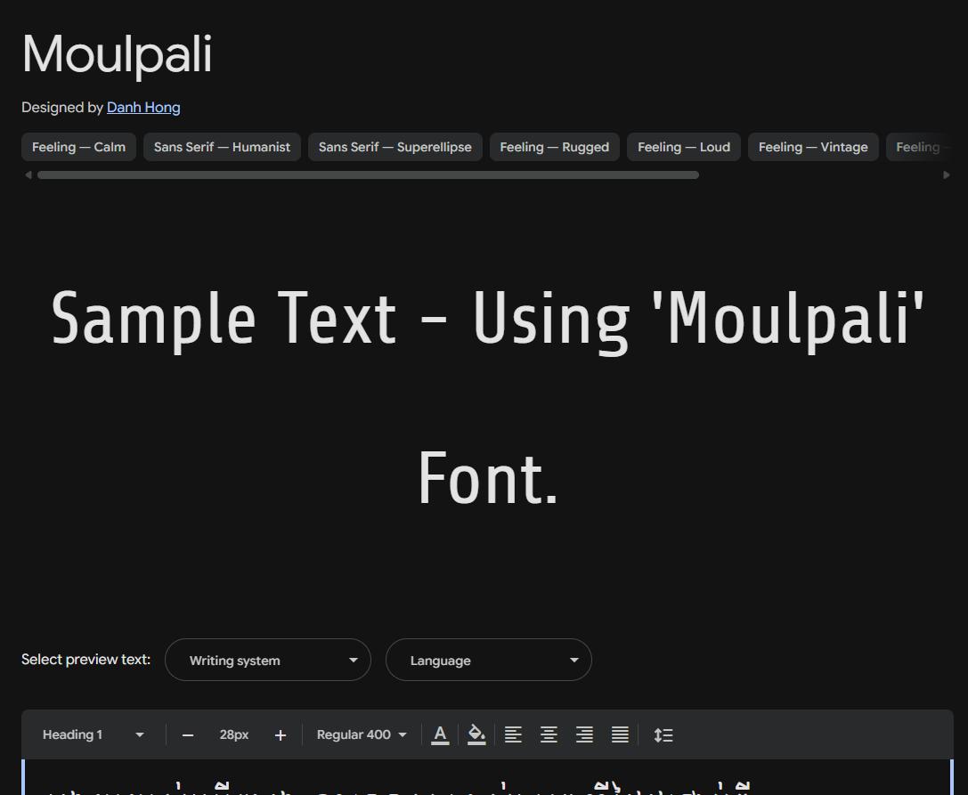 Image sample preview for text using Moulpali font family
