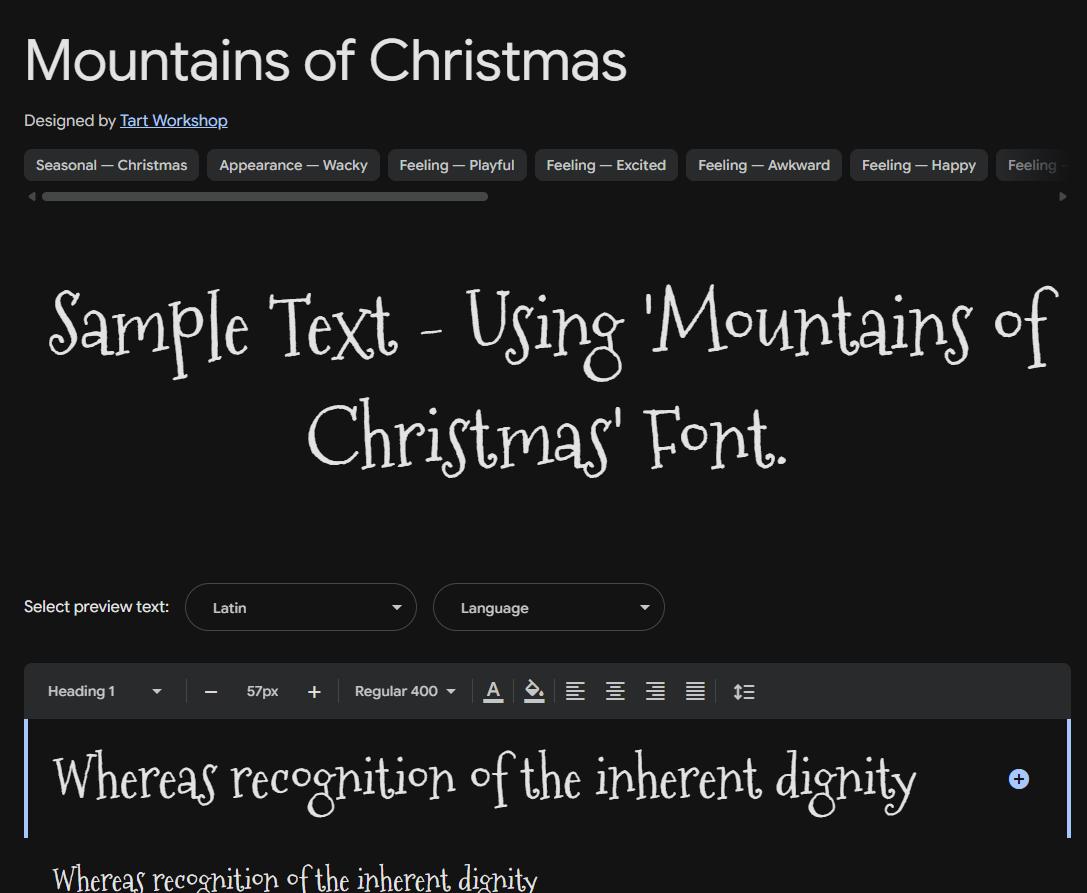 Image sample preview for text using Mountains of Christmas font family