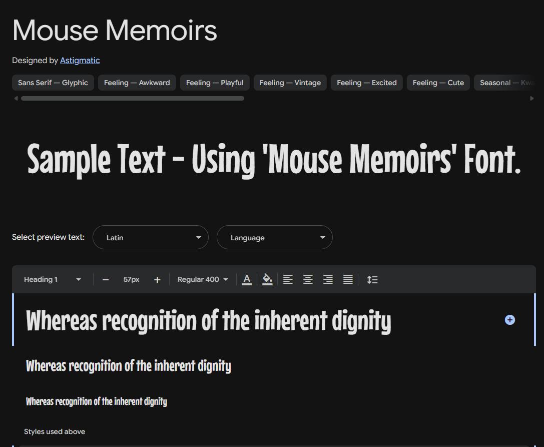 Image sample preview for text using Mouse Memoirs font family