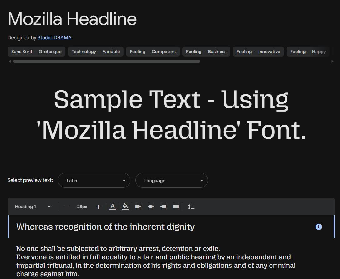 Image sample preview for text using Mozilla Headline font family