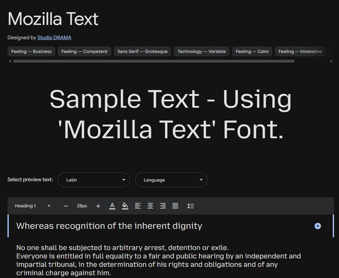 Image sample preview for text using Mozilla Text font family
