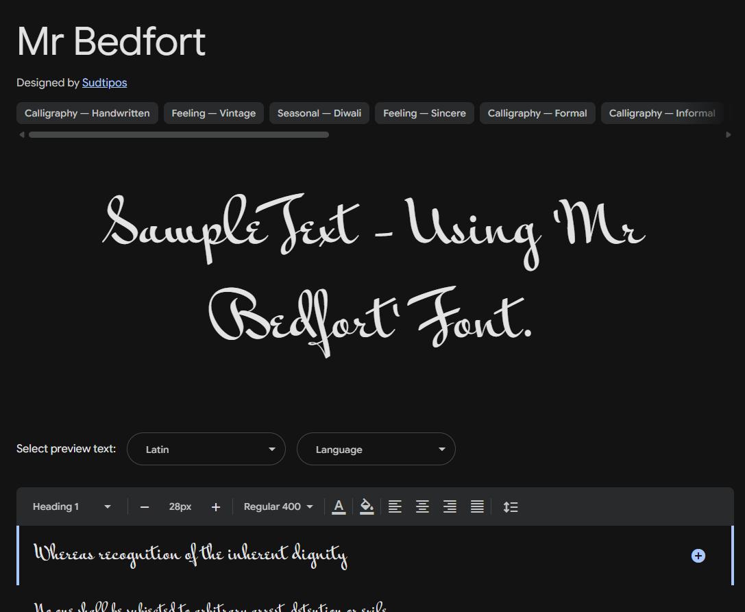Image sample preview for text using Mr Bedfort font family