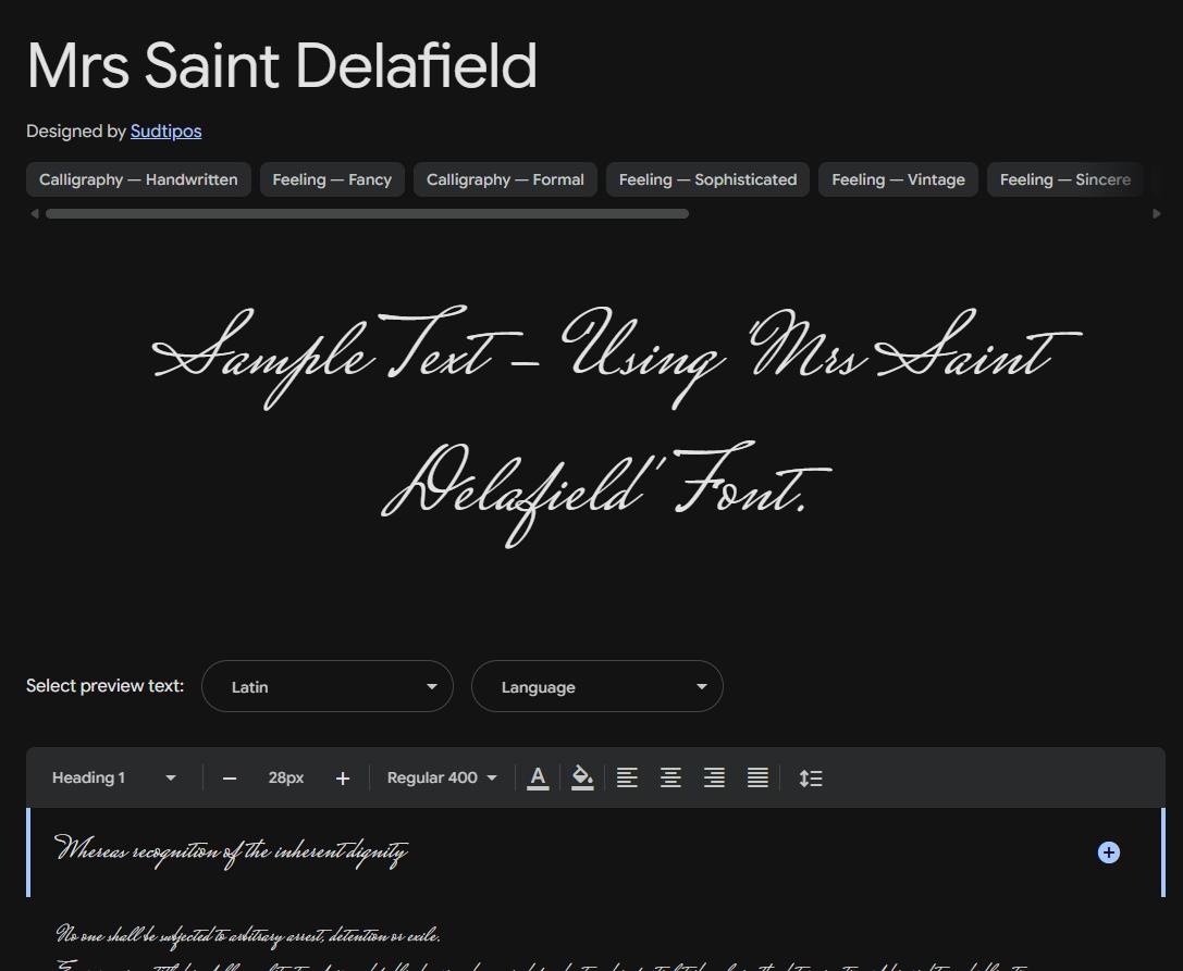 Image sample preview for text using Mrs Saint Delafield font family