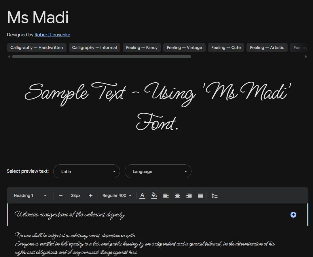 Image sample preview for text using Ms Madi font family