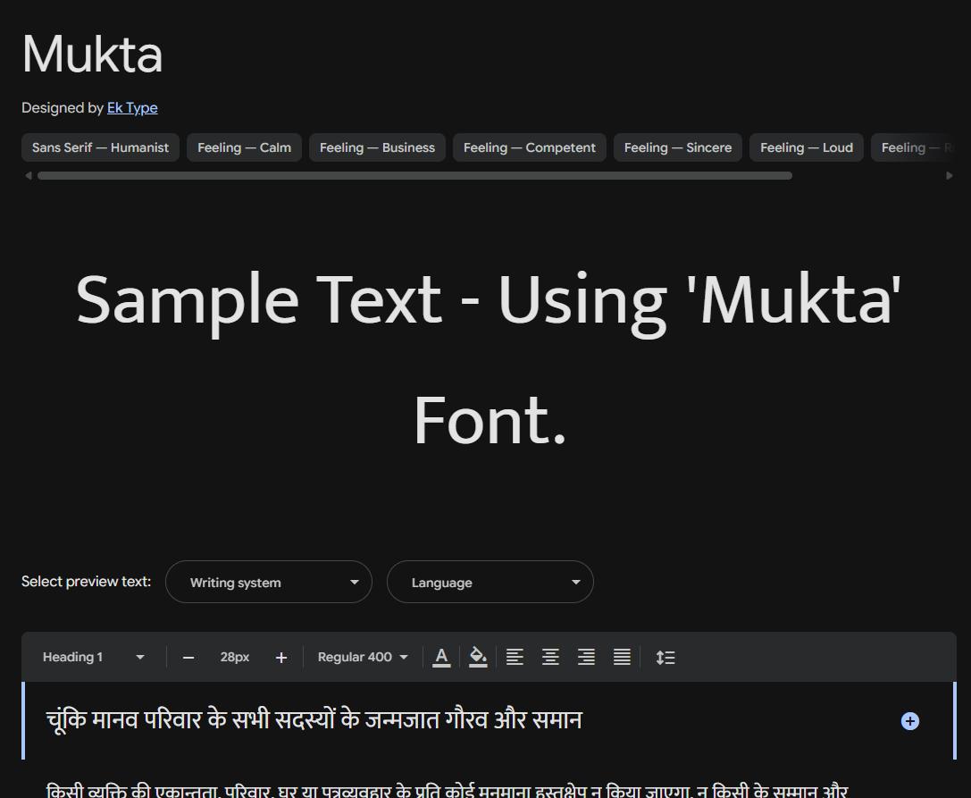 Image sample preview for text using Mukta font family