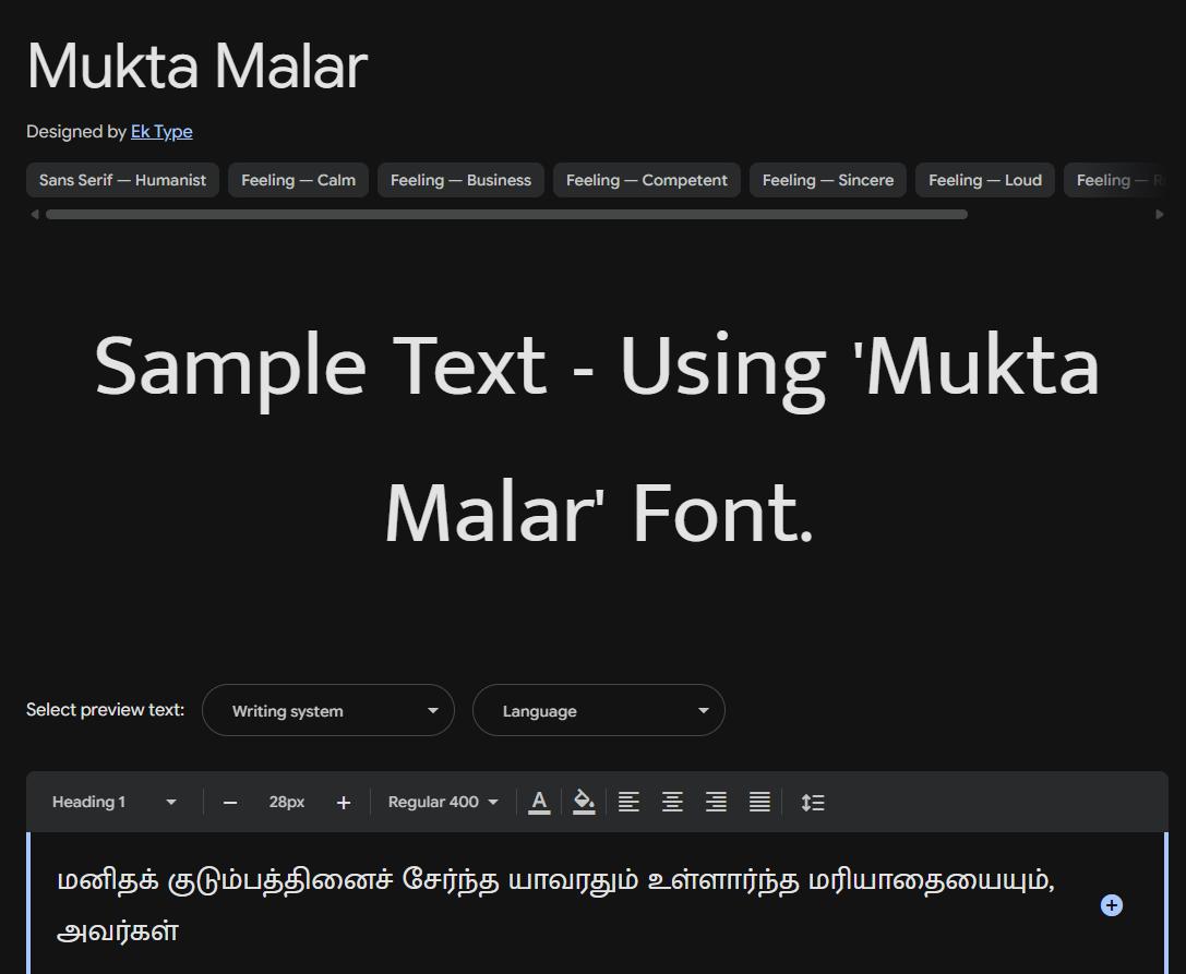 Image sample preview for text using Mukta Malar font family