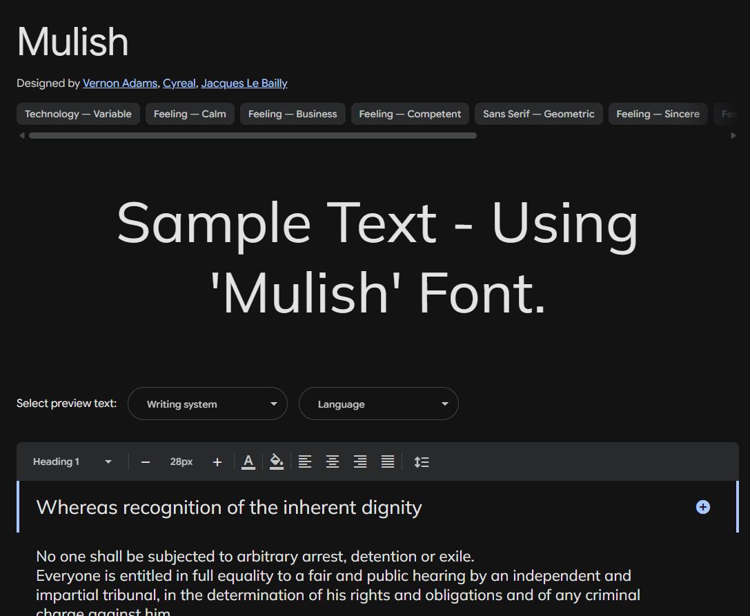 Image sample preview for text using Mulish font family