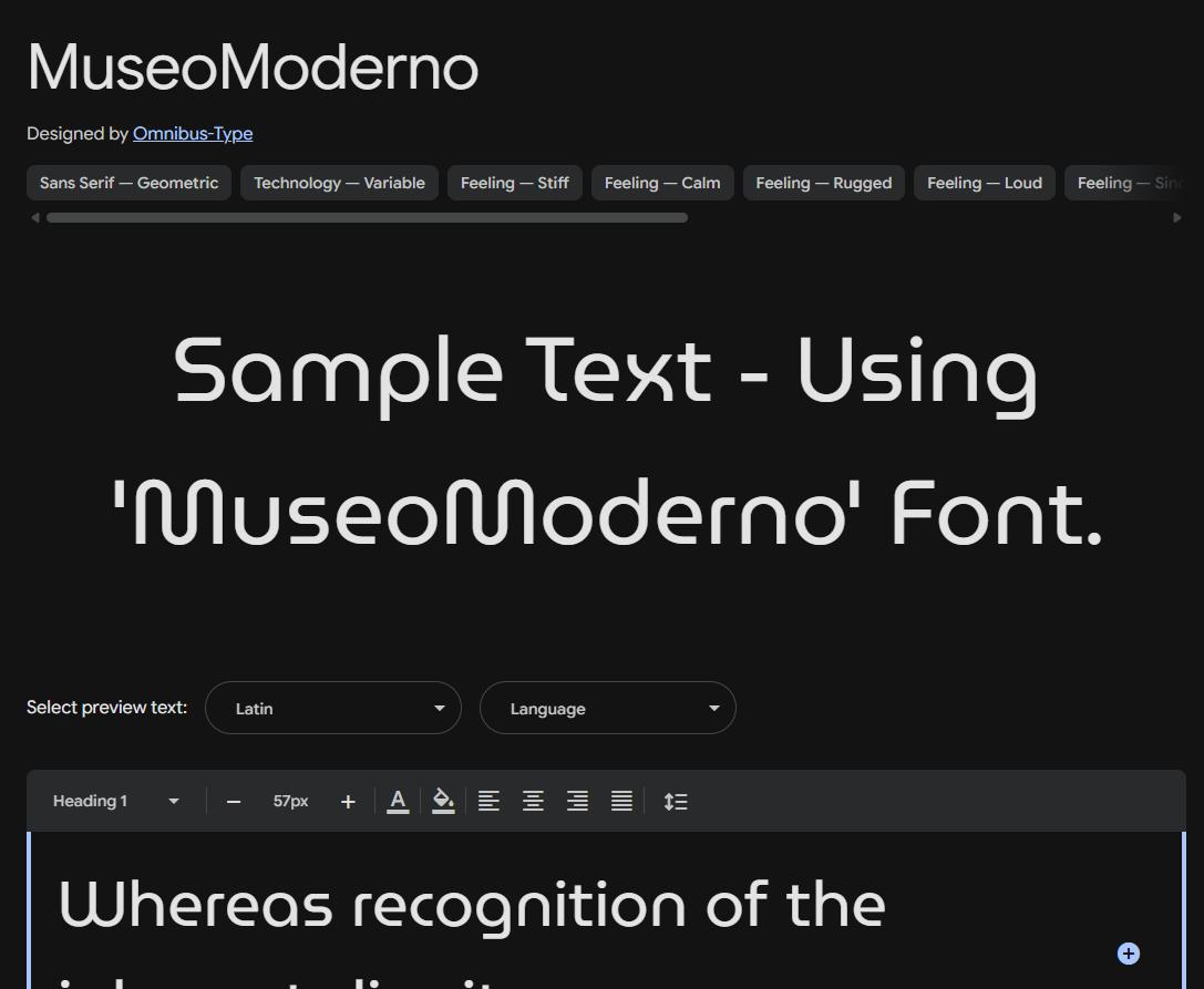 Image sample preview for text using MuseoModerno font family
