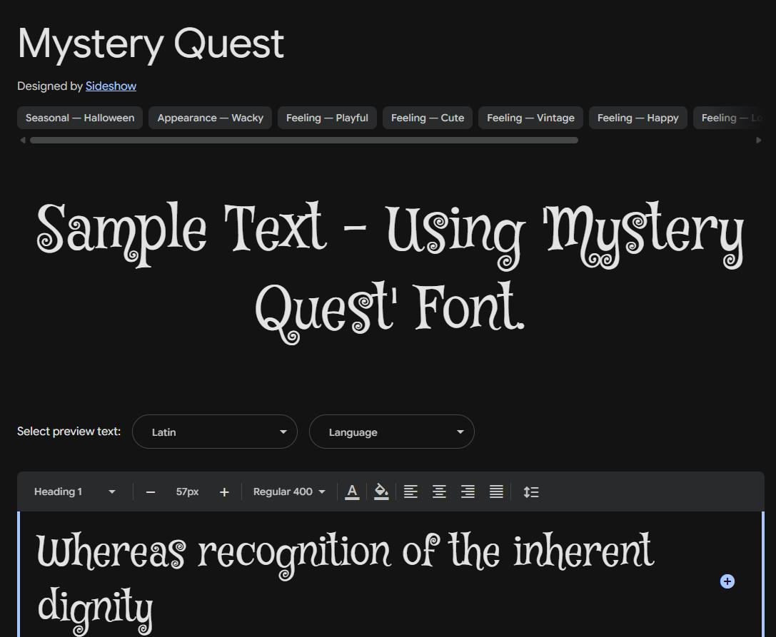 Image sample preview for text using Mystery Quest font family