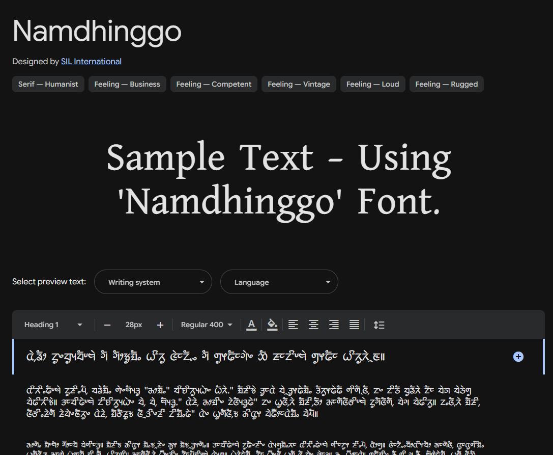 Image sample preview for text using Namdhinggo font family