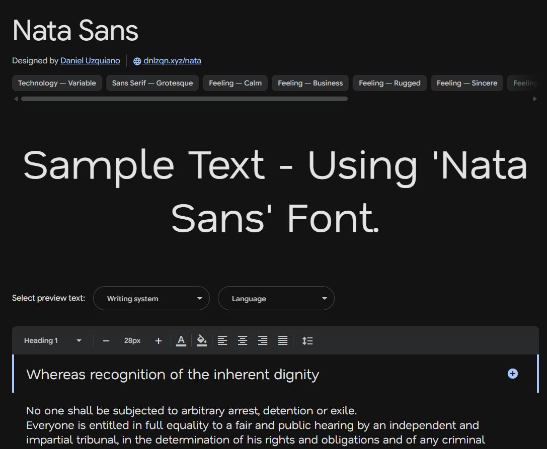 Image sample preview for text using Nata Sans font family