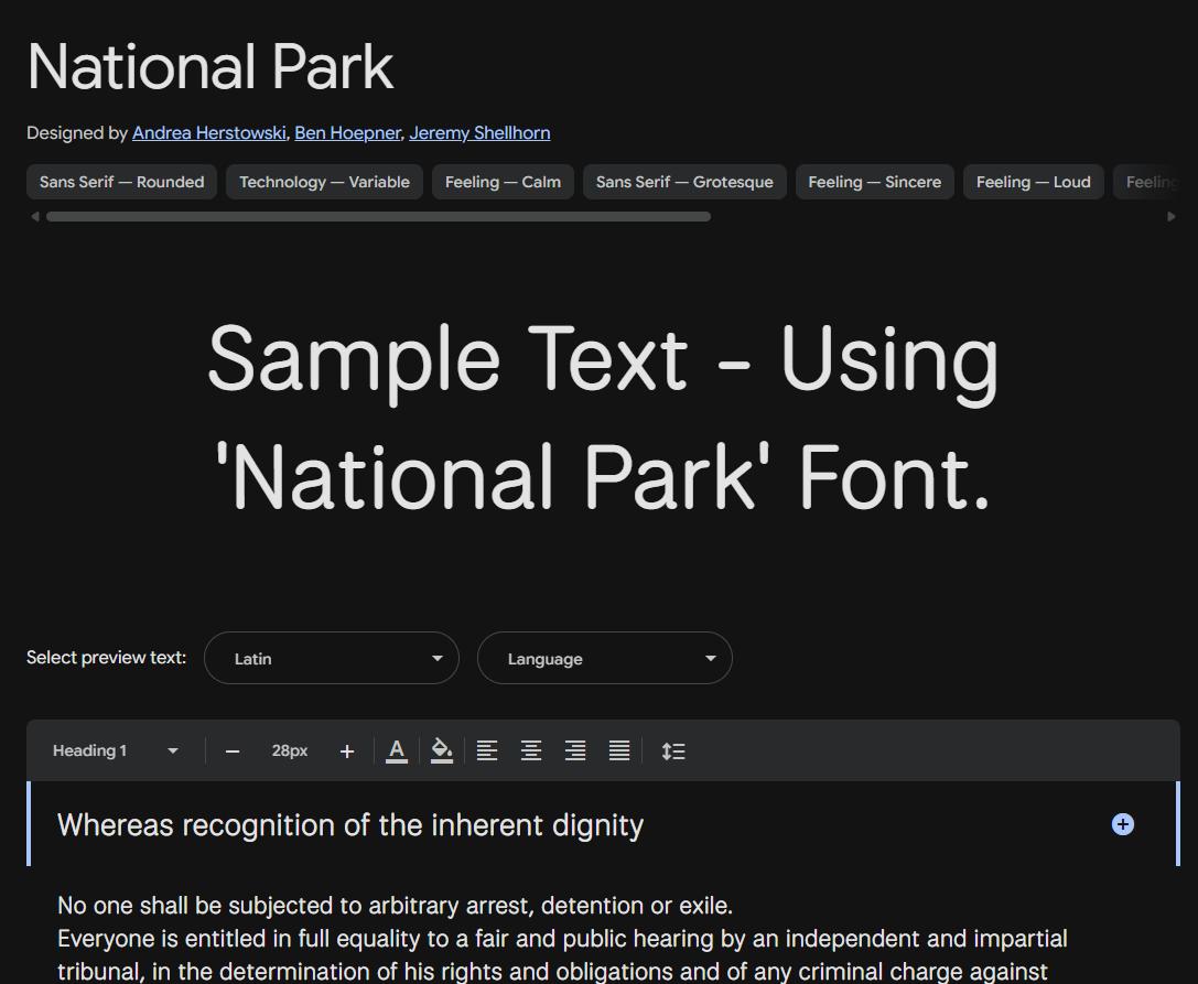 Image sample preview for text using National Park font family
