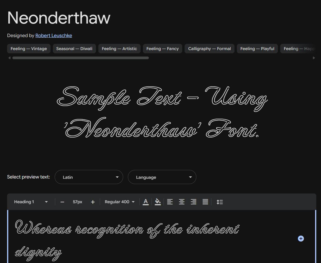Image sample preview for text using Neonderthaw font family