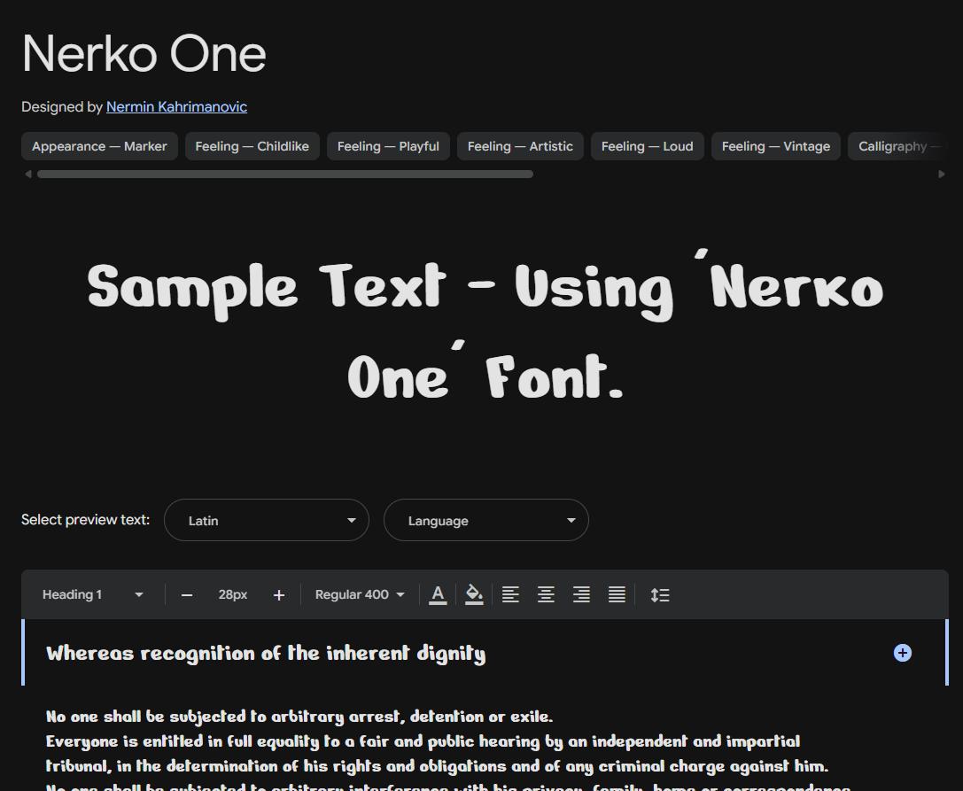 Image sample preview for text using Nerko One font family