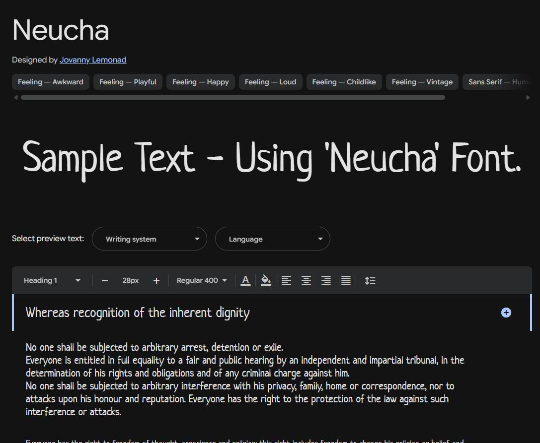 Image sample preview for text using Neucha font family