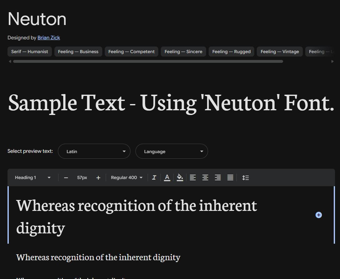 Image sample preview for text using Neuton font family