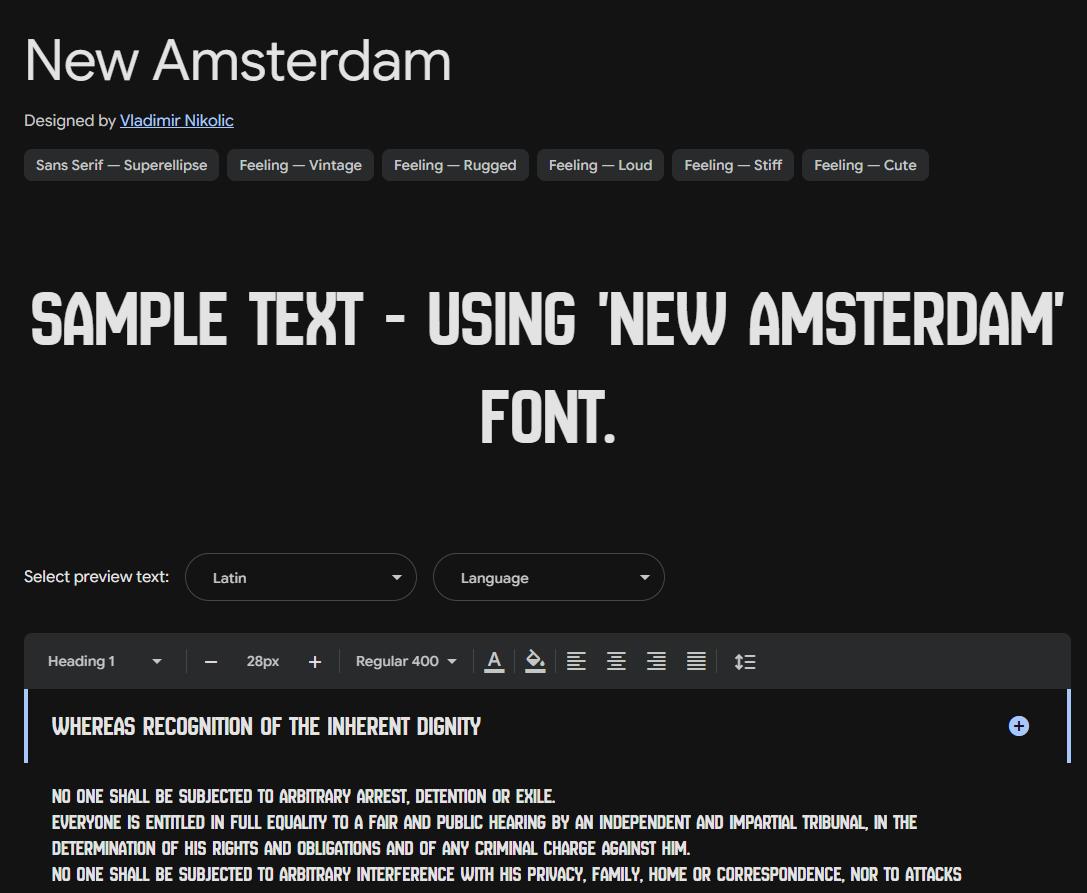 Image sample preview for text using New Amsterdam font family