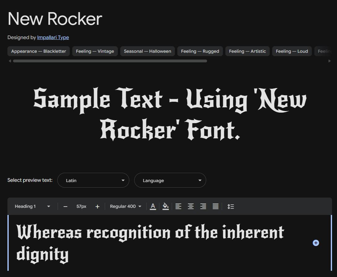 Image sample preview for text using New Rocker font family