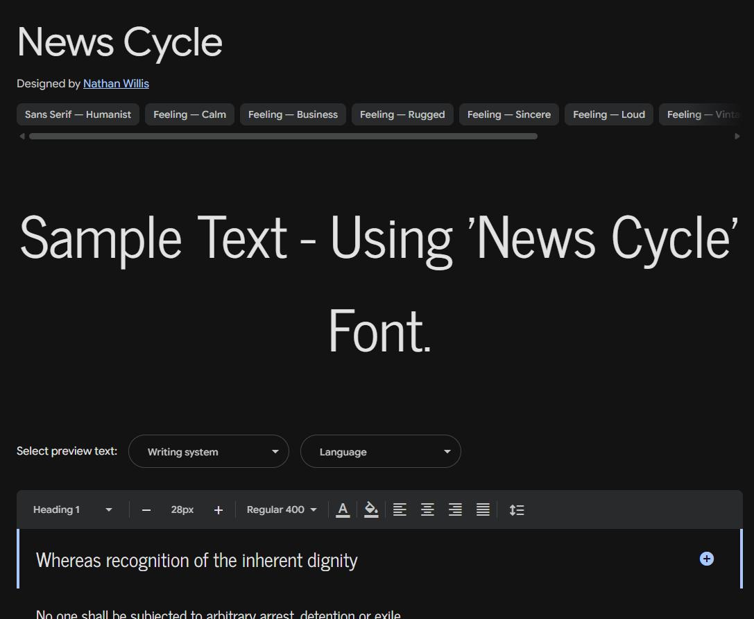 Image sample preview for text using News Cycle font family