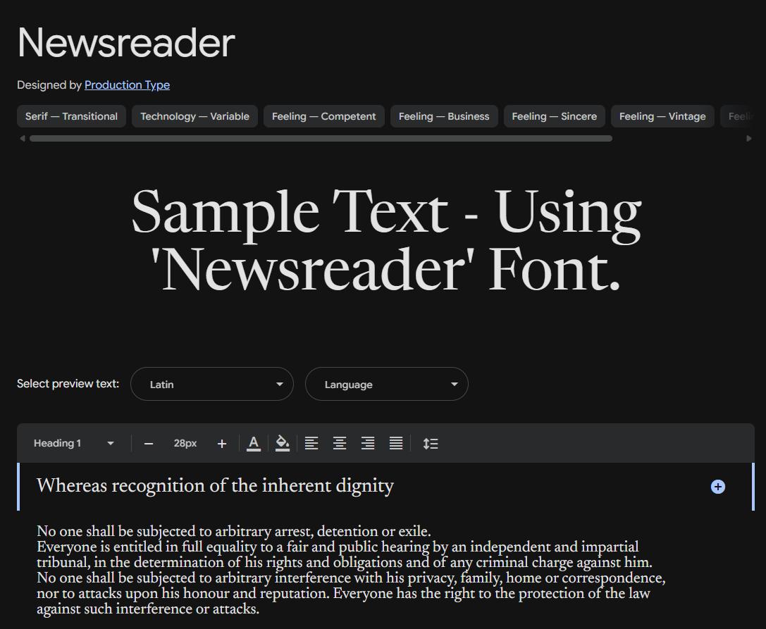 Image sample preview for text using Newsreader font family