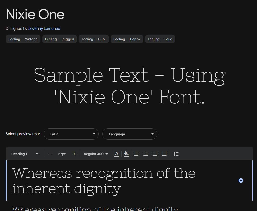 Image sample preview for text using Nixie One font family