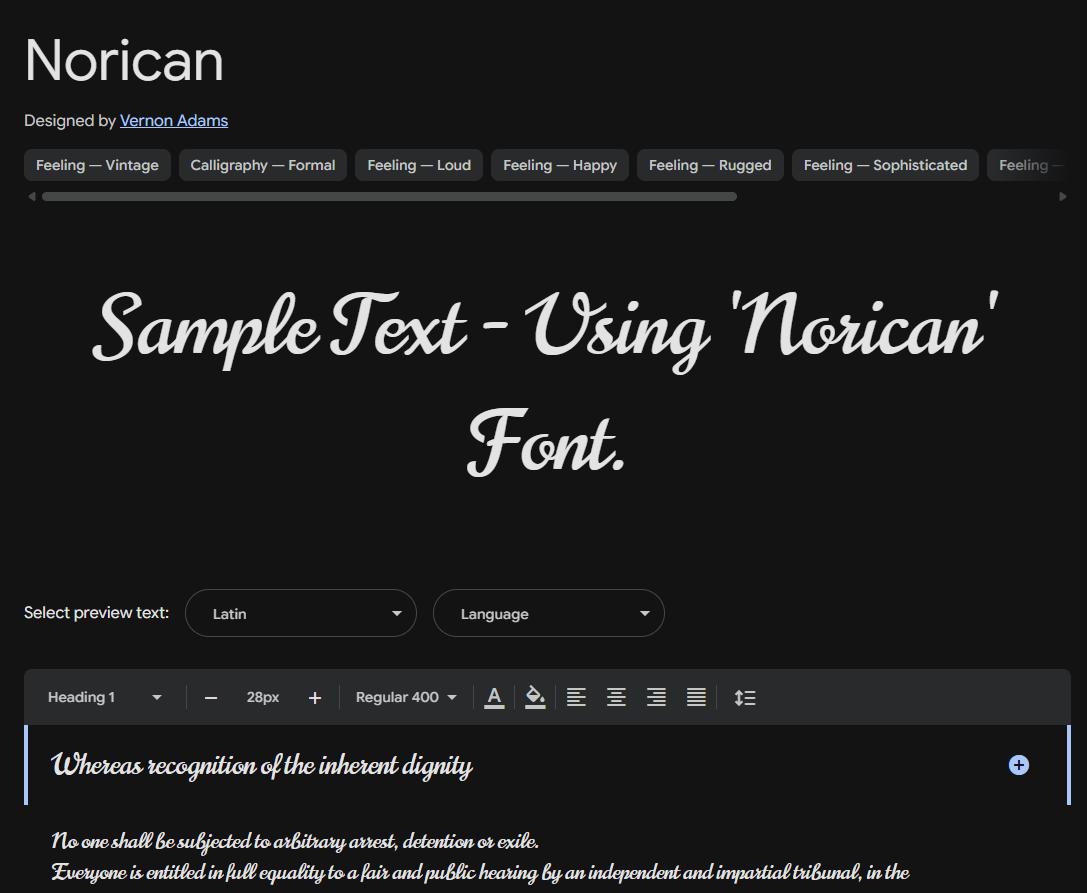 Image sample preview for text using Norican font family